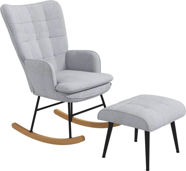 HOMCOM Schaukelstuhl mit Hocker in Leinenoptik, Grau, B/T/H: 64 x 89 x 90 cm - Bild 1