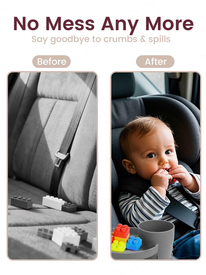 momo&dudu 3-in-1 erweiterbare Reiseablage für Kinder als Snackstation mit 360 Grad Getränkehalter für Autositz und Kinderwagen in Pink - Bild 4