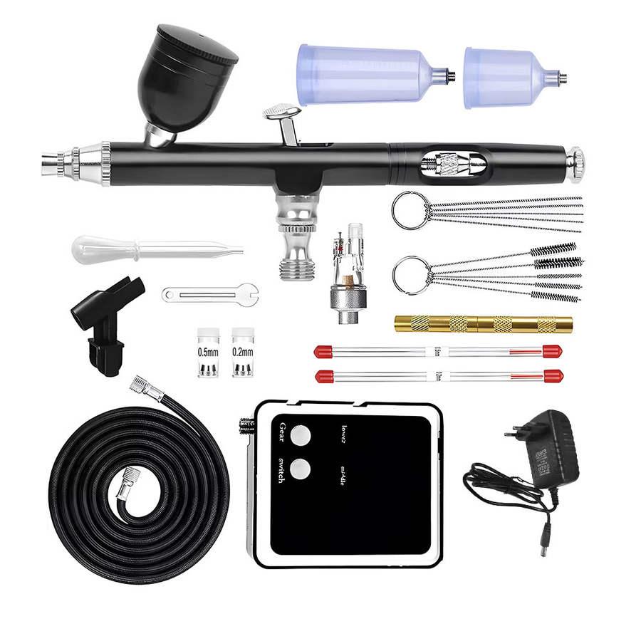 Podofo Dual-Action Airbrush-Set Pneumatische Spritzpistole in Schwarz für Nagelkunst, Tattoo-Malerei und Autolackierung - Bild 3