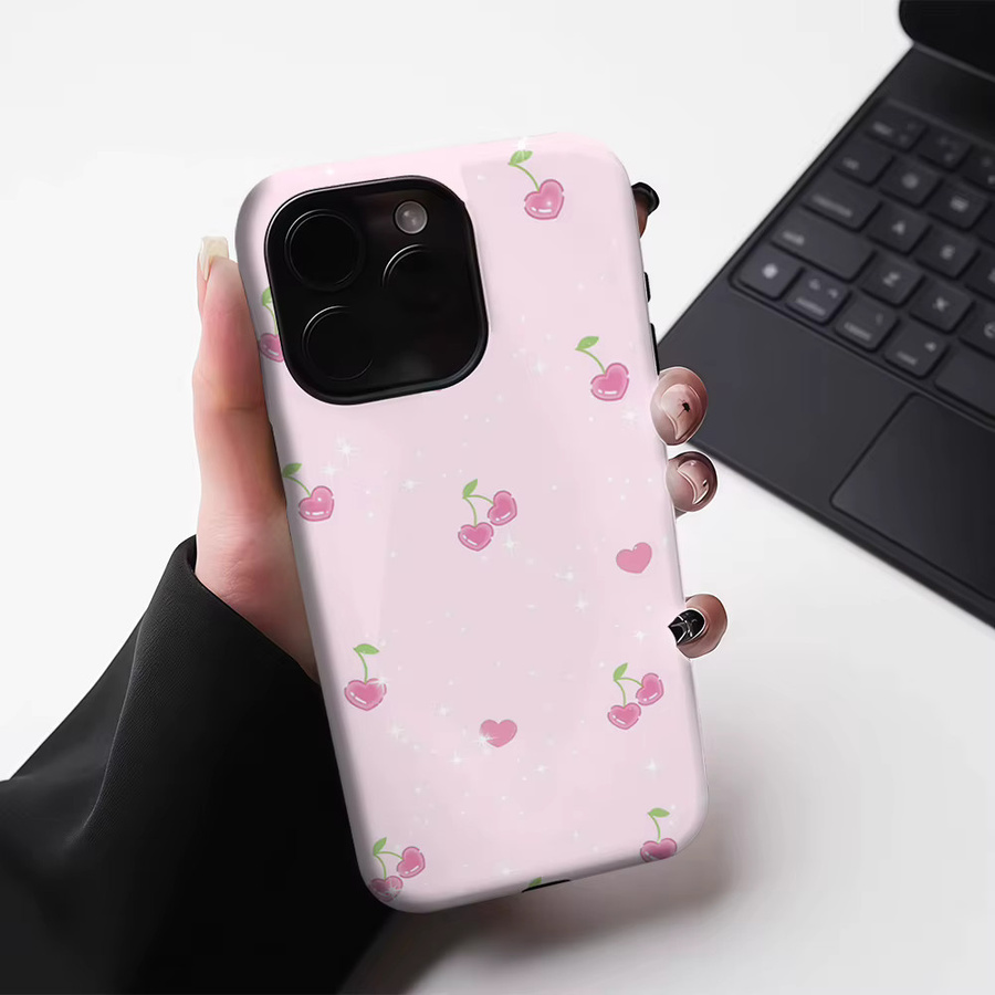 Potdemiel Blush Heart Cherry Handyhülle für iPhone 17 16 15 14 13 Pro Max Plus, robuste doppelschichtige magnetische Schutzhülle in Pink - Bild 3