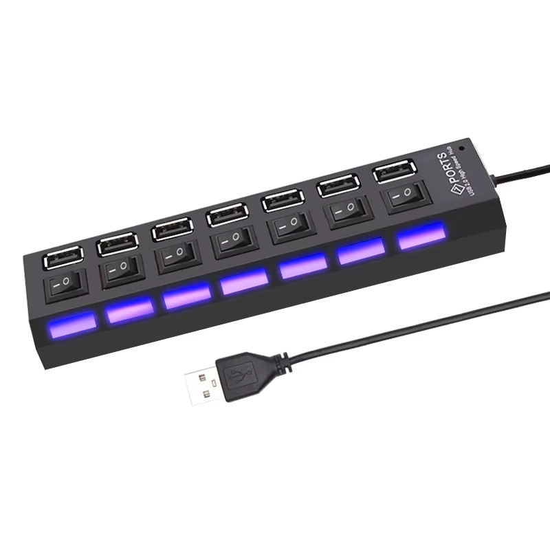 YUANRURU USB 2.0 Hub mit 7 Ports und Schalter, Multi USB Splitter Expander in Schwarz - Bild 1