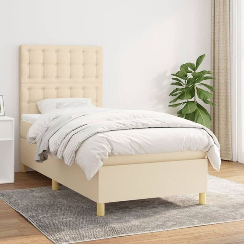 vidaxl Boxspringbett mit Matratze in Beige aus Stoff, B/T/H: 200 x 100 x 118 cm - Bild 1