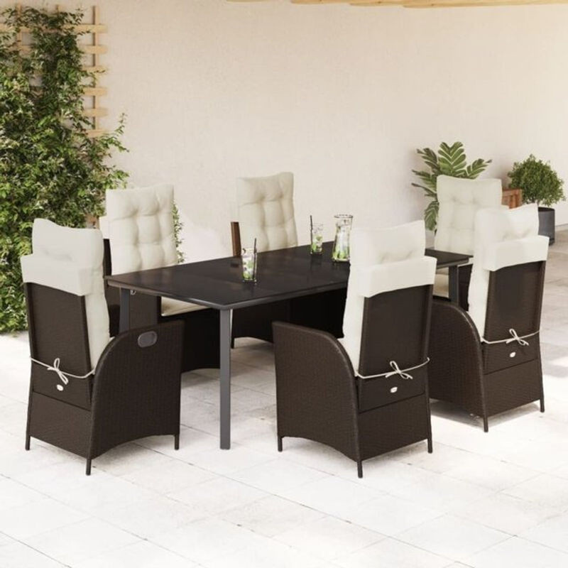 7-teilige Garten-Essgruppe aus Poly-Rattan mit Kissen in Braun von vidaxl - Bild 1