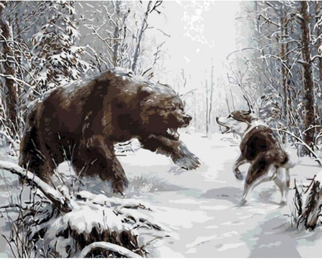 FIYO Diamantstickerei Kampf zwischen Bär und Hund, Handarbeit Kreuzstich in Mehrfarbig, Breite: 30 cm, Höhe: 20 cm - Bild 1