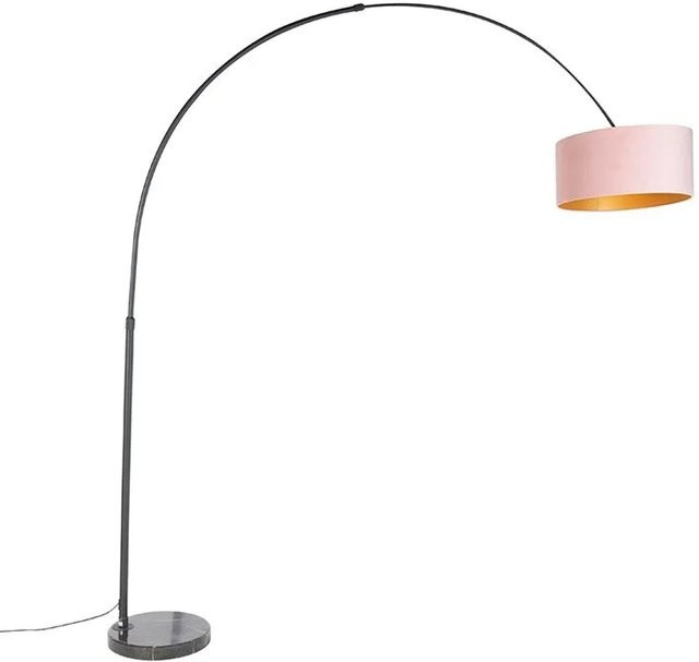 QAZQA Bogenleuchte mit Samt-Schirm und Marmorfuß, dimmbar, Schwarz-Pink-Gold - Bild 1