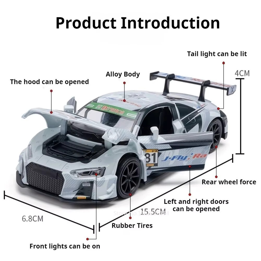 MAKEDA Audi R8 LMS GT3, Spielzeugauto, 1:32, mit Licht und Sound, Grün - Bild 2