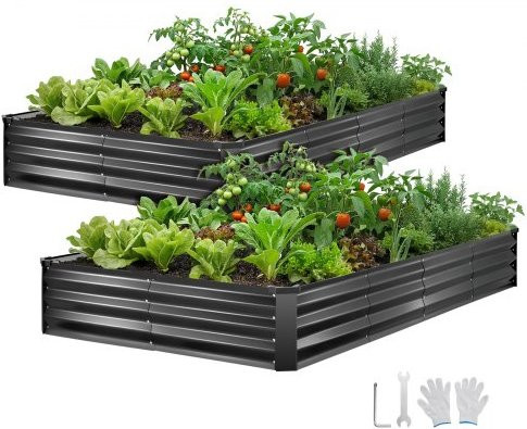 VEVOR 2er Pack Hochbeet aus verzinktem Metall für Blumen und Gemüse, Dunkelgrau, B/T/H: 240 x 120 x 30 cm - Bild 1