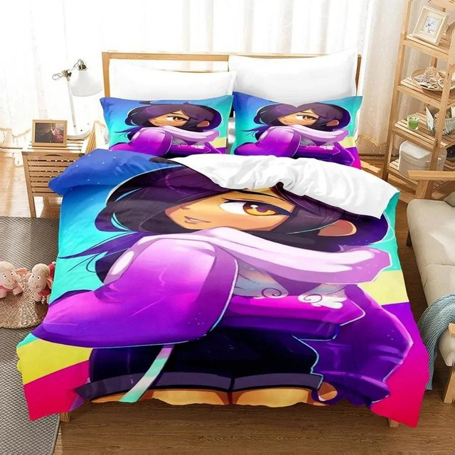 Aphmau Anime Bettwäsche-Set mit 3D-Druck aus Mikrofaser, Bettbezug und Kissenbezug, Mehrfarbig, B/H: 260 x 220 cm - Bild 1