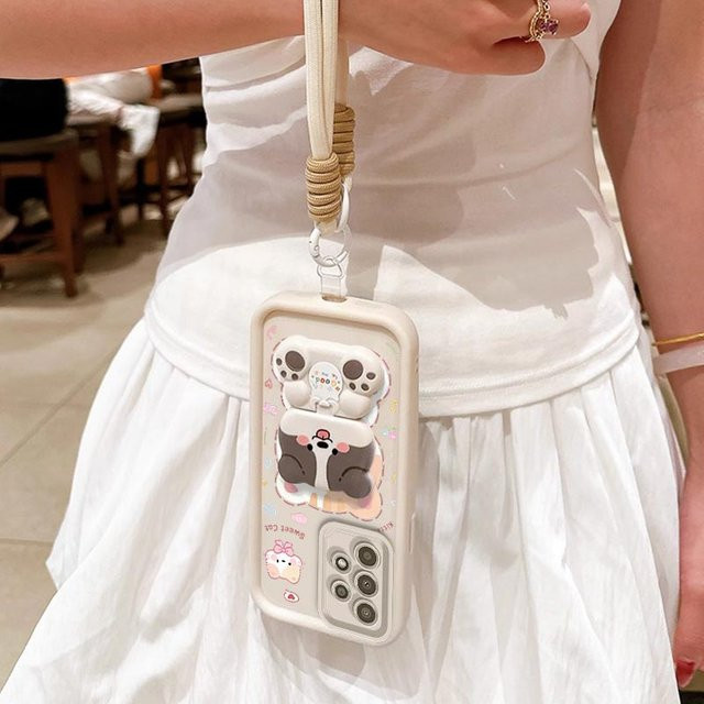 Silikon Handyhülle mit Glückliche Katze Sky Auge Design und Lanyard für Samsung A13 A15 A14 A12 A06 A04S A03 A03S A02 White - Bild 1