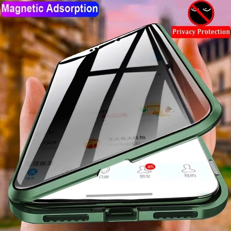 Privatsphäre Schutzhülle mit doppelseitigem gehärtetem Glas und magnetischer Metallabdeckung für Honor Magic 5, Magic 6 und Magic 7 Pro in Grün - Bild 3