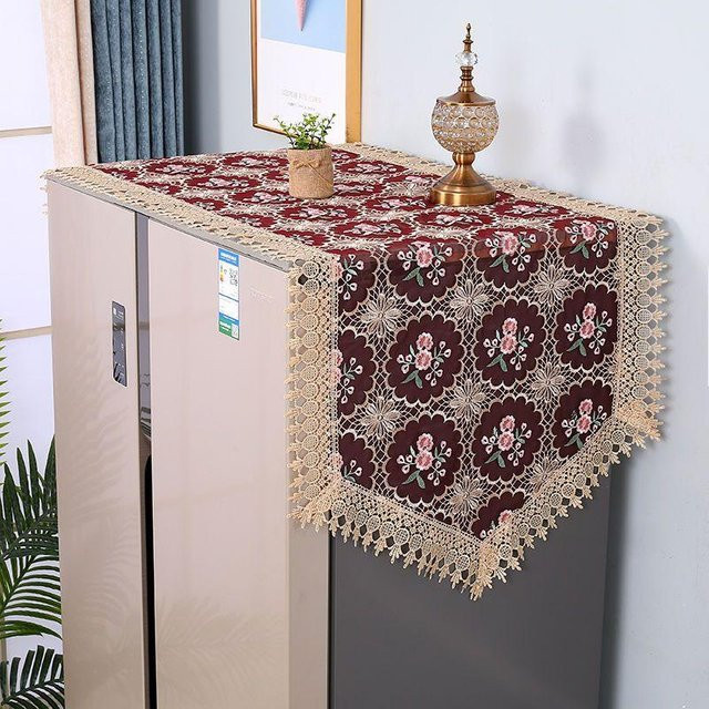 WTEMPO Kühlschrank-Abdecktuch in Rot mit Spitze, ölbeständiges Staubschutztuch für Kühlschrank oder Waschmaschine, Breite: 70 cm, Länge: 180 cm - Bild 1