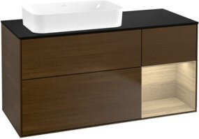 V&B Waschtischunterschrank Finion mit Wandbeleuchtung in Walnuss Furnier, Farbe Braun, B: 120 cm, T: 60 cm, H: 60 cm - Bild 1