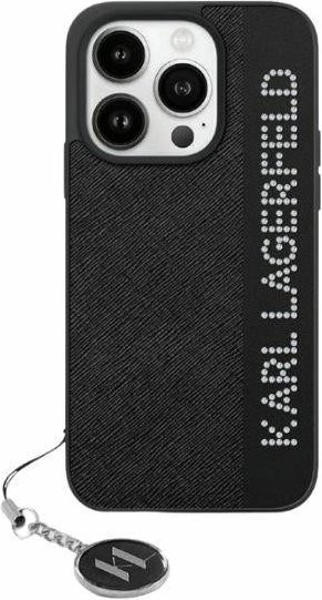Karl Lagerfeld iPhone 15 Pro Hülle Saffiano Rhinestones & Charm in Schwarz - Bild 1