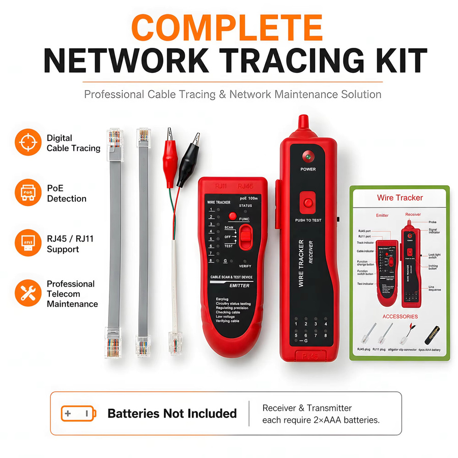 Nengshihengli Digitaler Netzwerkkabel-Tracker in Rot mit PoE-Testfunktion und Anti-Interferenz-Technologie - Bild 5