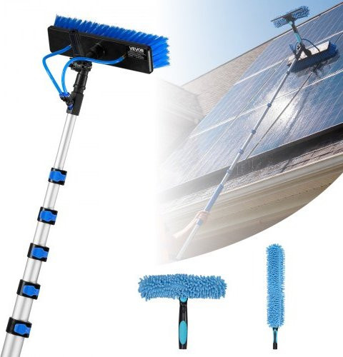 VEVOR Teleskop-Waschbürste Reinigungsset für Solarpanels und Photovoltaikanlagen mit 2,3-12m Alu-Teleskopstange, 180 Grad drehbarem Bürstenkopf, Abzieher und Seifenspender - Bild 1