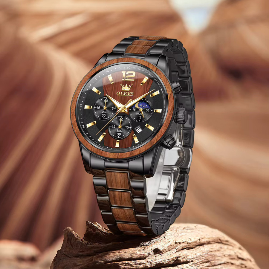 OLEVS Chronograph, Quarz, Edelstahl, 44 mm, Herren, Mondphase - Bild 2
