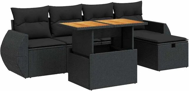 vidaXL 6-teilige Garten-Sofagarnitur in L-Form mit Kissen und Polyrattan in Schwarz - Bild 1