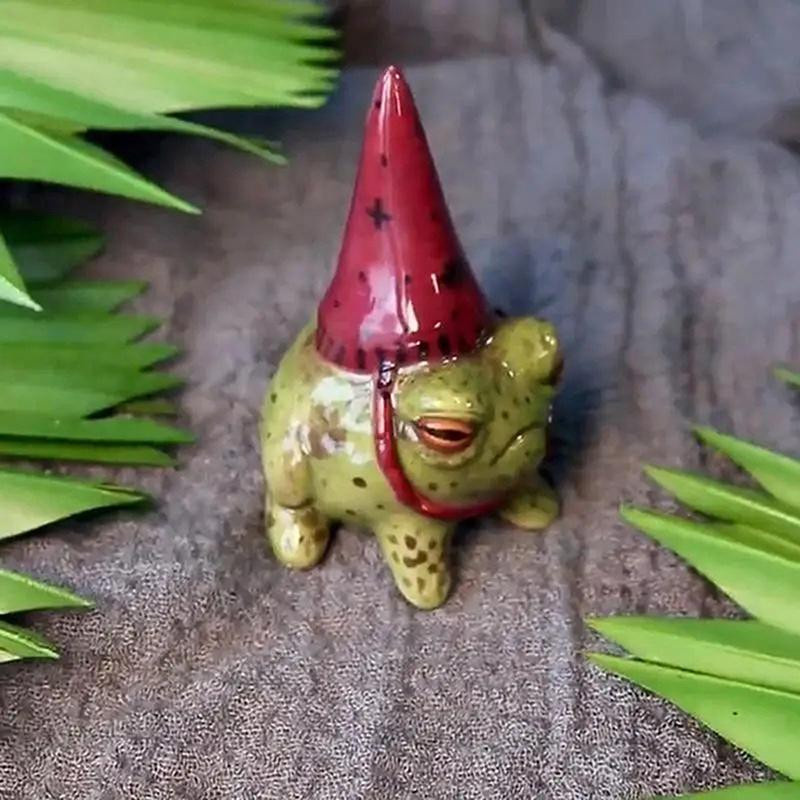Handbemalte Froschstatue mit Hexenhut aus Harz in Grün als dekorative Kunstskulptur für deinen Garten und Außenbereich - Bild 2