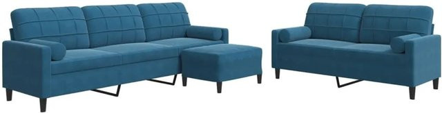 vidaXL 3-teilige Sofagarnitur aus Samt in Blau mit 3-Sitzer-Sofa, 2-Sitzer-Sofa, Fußhocker und Nackenkissen - Bild 1
