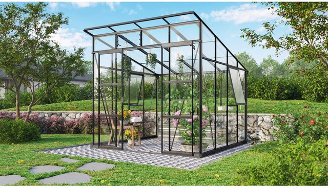 Vitavia Gewächshaus Playa 7600 Schwarz mit Fundament, Sicherheitsglas und Aluminiumrahmen für die Pflanzenzucht im Garten - Bild 1
