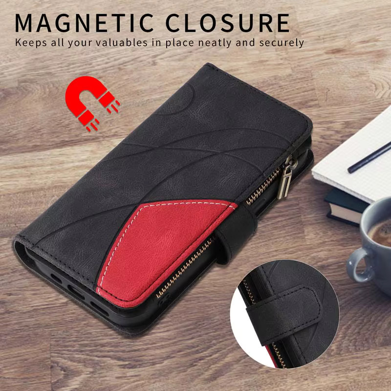 Xiaomi Lederhülle Flip Wallet mit Reißverschluss für Poco X7 X8 Pro Max X6 X5 X3 M3 M5S M6 M7 M8S M8 F5 F6 F7 Pro F8 Ultra C65 C71 C85 in Rot - Bild 2