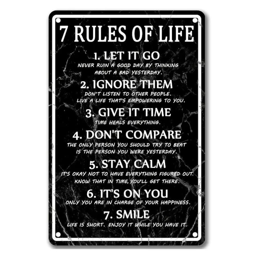 Metall-Blechschild CIFBUY 7 Rules of Life in Schwarz, Motivierende Wandkunst im Vintage-Stil für Erwachsene - Bild 3