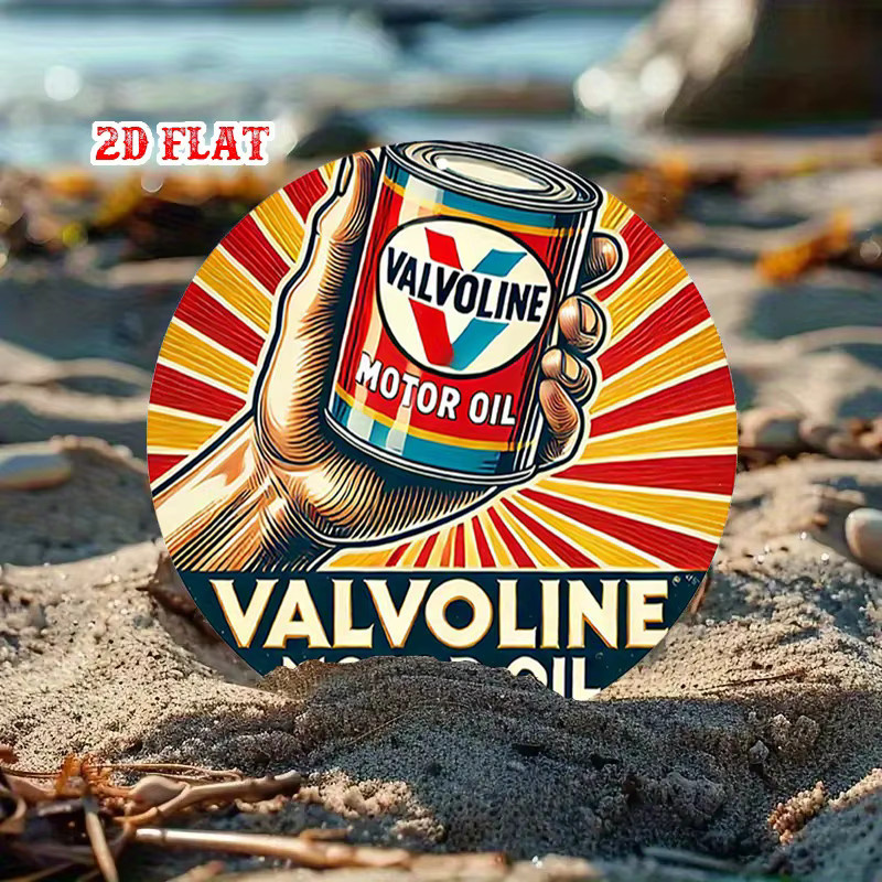 Potdemiel Metallschild Valvoline Motor Oil Vintage Garage Dekor Rund, Durchmesser: 20 cm, Mehrfarbig - Bild 4
