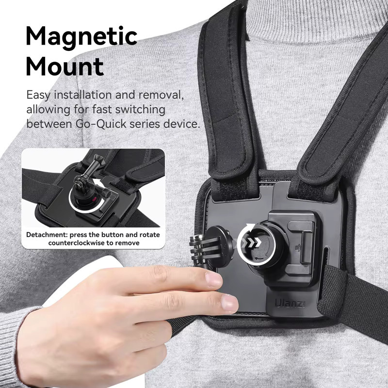 Ulanzi Go-Quick II Magnetischer Brustgurt mit 180 Grad Tilt Quick Release Mount für GoPro und Smartphone in Schwarz - Bild 3