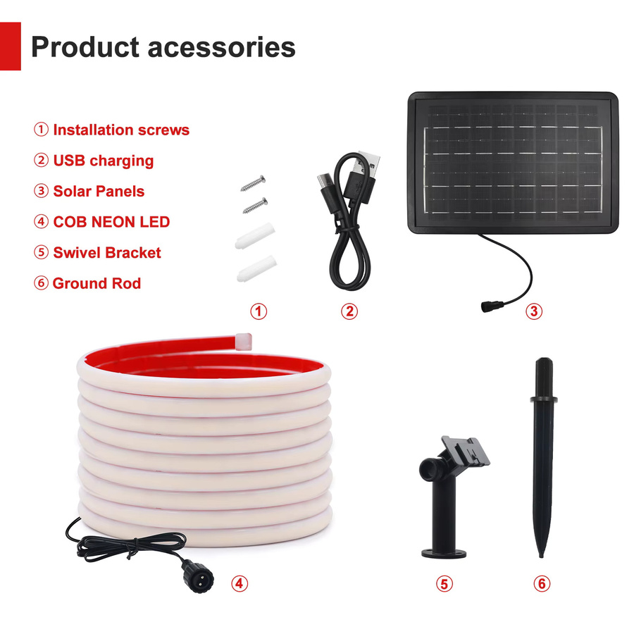 KISUFU Solar COB Neonstreifen IP68 Wasserdicht RGBW Dimmbares Flexibles LED Bandseil Licht für den Garten in Rot, Gelb, Blau und Weiß mit 320 LEDs und 24V - Bild 4