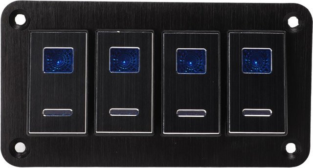Fishine 4-fach Kippschalterpanel aus Aluminiumlegierung in Schwarz, vorverdrahtet für DC12V-24V, ideal für Auto, Wohnmobil, Motorrad, Bus, Anhänger und UTV - Bild 1