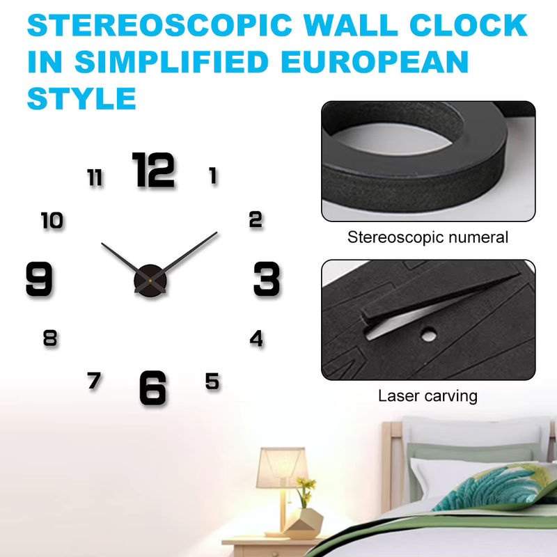 DECDEAL 3D-DIY-Wanduhr modern in Schwarz mit leuchtendem Zifferblatt und geräuschlosem Analog-Uhrwerk aus Kunststoff - Bild 6