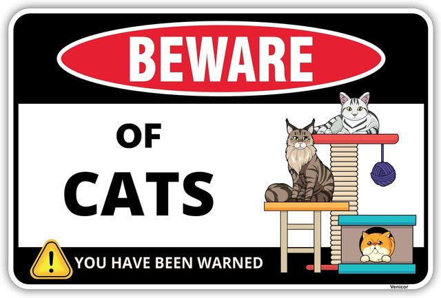Venicor Vorsicht vor Katzen Schild aus Aluminium mit Aufschrift Angriff der süßen Katzen als lustige Wanddeko für Katzenliebhaber - Bild 1