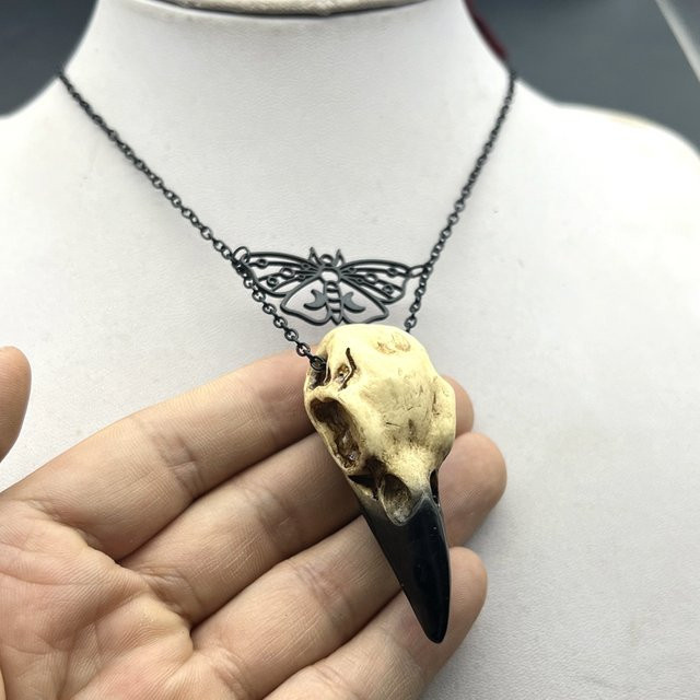 Halskette Motte Vogel Totenkopf, Schwarz, Unisex - Bild 1