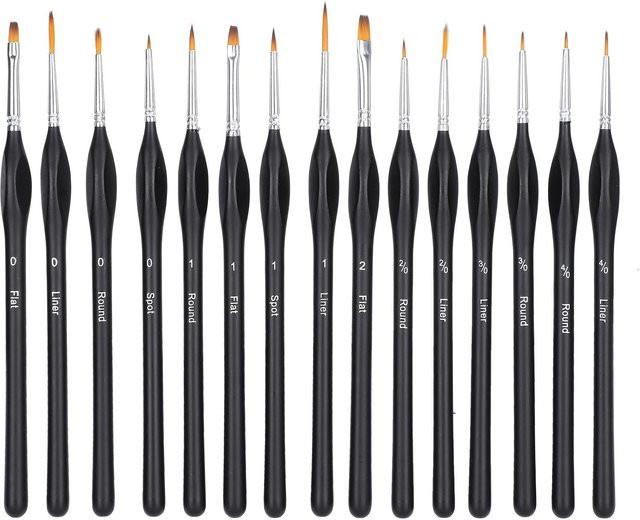 Igeteck Detailpinselset mit 15 Stück für Aquarell und Ölmalerei in Schwarz inklusive Aufbewahrungstasche - Bild 1