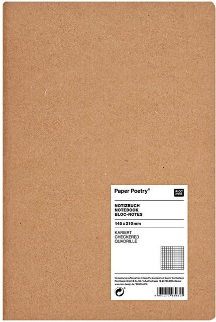 Rico Design Paper Poetry Notizbuch A5 Softcover Braun Kariert - Bild 1