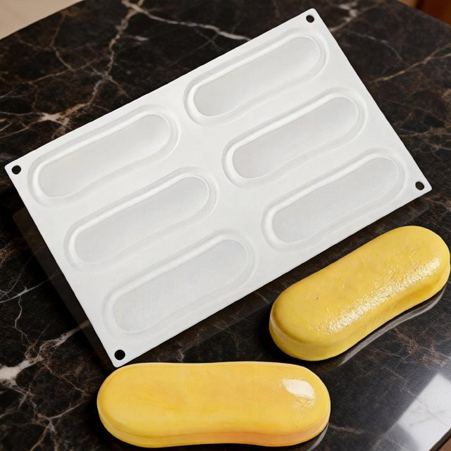 SHENHONG Silikon-Kuchenform mit 6 Zellen im Langstreifen-Design, weiß, oval - Bild 1