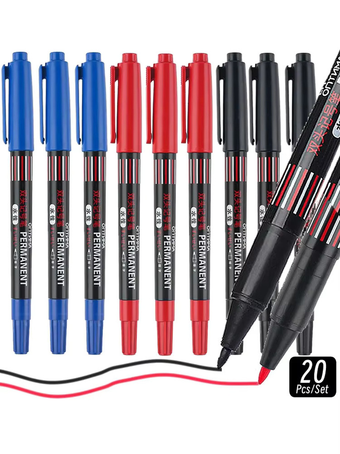 LOLEDE Doppelspitze Marker Set mit 20 Teilen in Schwarz, Blau und Rot, wasserfeste Permanent Marker für Metall, Holz und Dekorationen - Bild 7