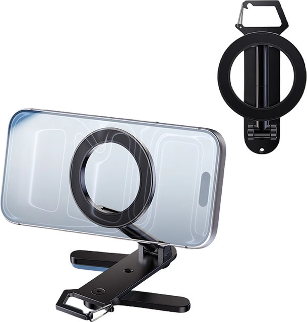 VIKEFON Multifunktionaler Magnetischer Handyständer Schwarz Faltbares Tragbares Selfie-Stativ für MagSafe iPhone iOS - Bild 1