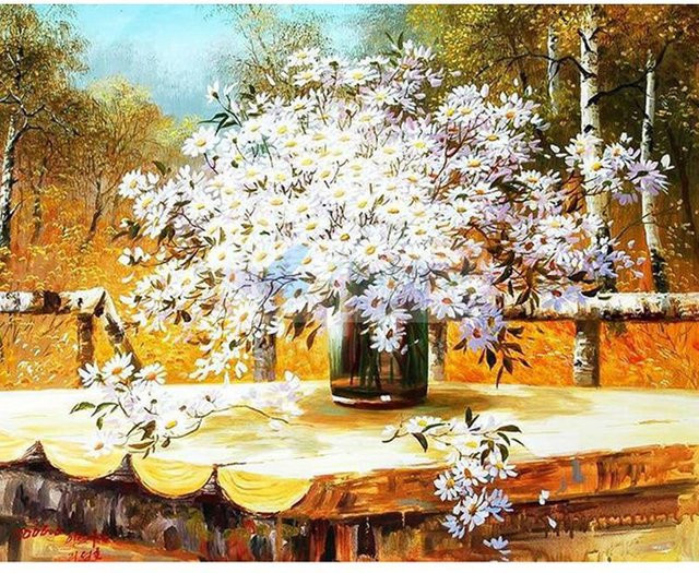 Diamond Painting Wandkunst FIYO mit kleinen Gänseblümchen und Prinzessin in Beige und Multicolour, B x H: 30 x 20 cm - Bild 1