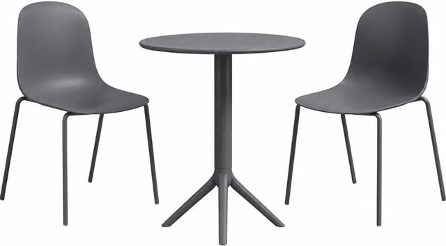 DELUKE Gartenmöbel-Set ELLA Bistroset mit Tisch und 2 Stühlen aus Kunststoff und Metall, Dunkelgrau, B/T/H: 162 x 60 x 85 cm - Bild 1