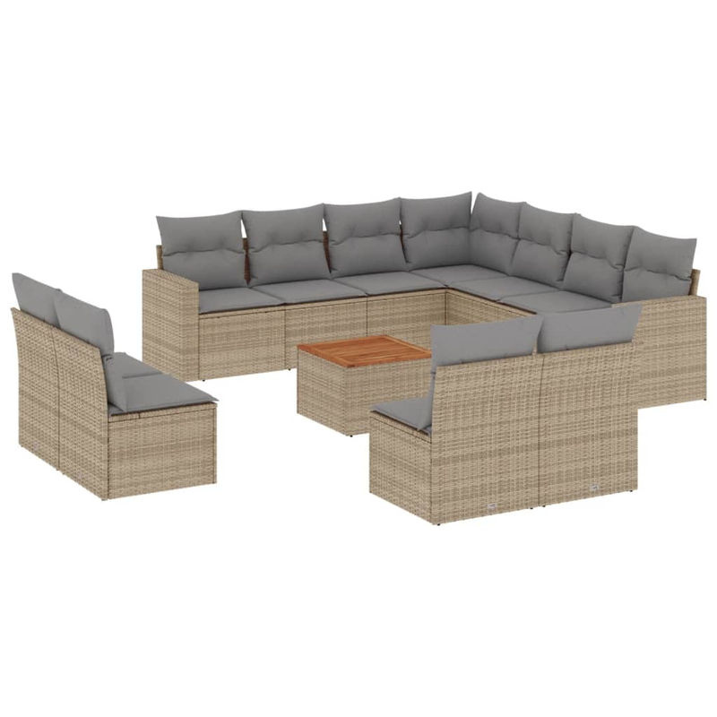 Vidaxl Gartenmöbel-Set aus Rattan und Holz mit 12-teiligem Kissen-Set in Beige - Bild 3