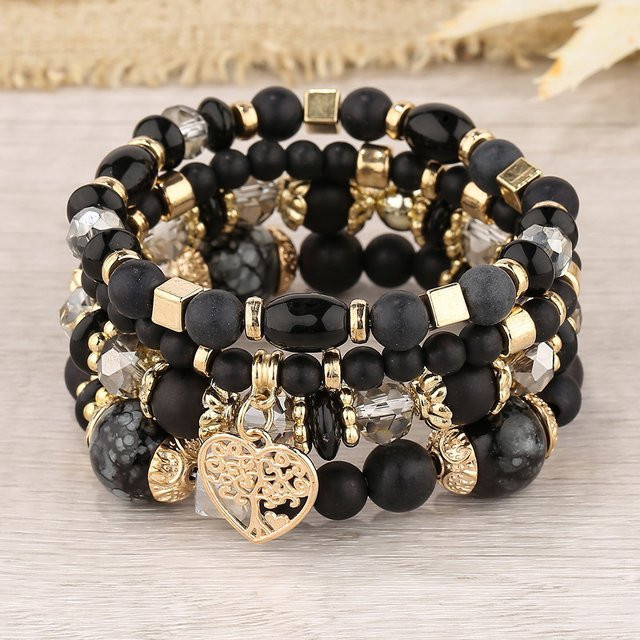 MODA SIMPLE Armband Set, Baum des Lebens Herz, Acryl, Schwarz, Unisex - Bild 1