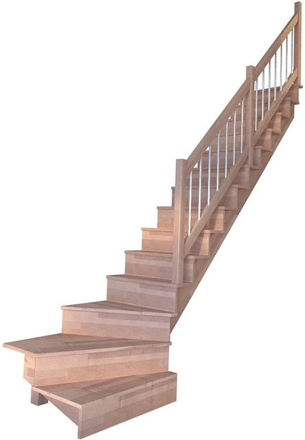 StarWood Treppe Lindos Pro Setzstufen aus Buche in Braun mit Edelstahl-Geländer, Breite: 100 cm - Bild 1