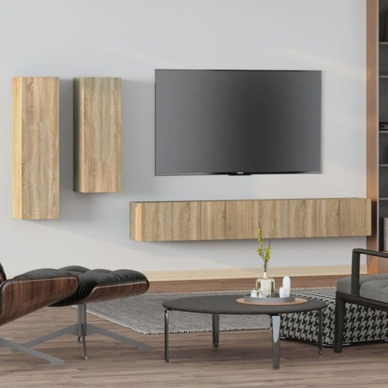 VIDAXL 4-teiliges TV-Schrank-Set aus Holzwerkstoff in Sonoma-Eiche Natur und Braun im modernen Design - Bild 1