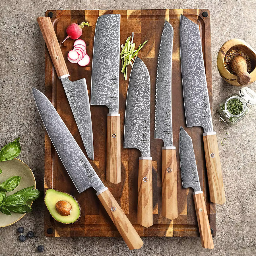HUAYIGRAND 1-7-teiliges Küchenmesser-Set aus 67-lagigem Damaststahl in Silber - Bild 2