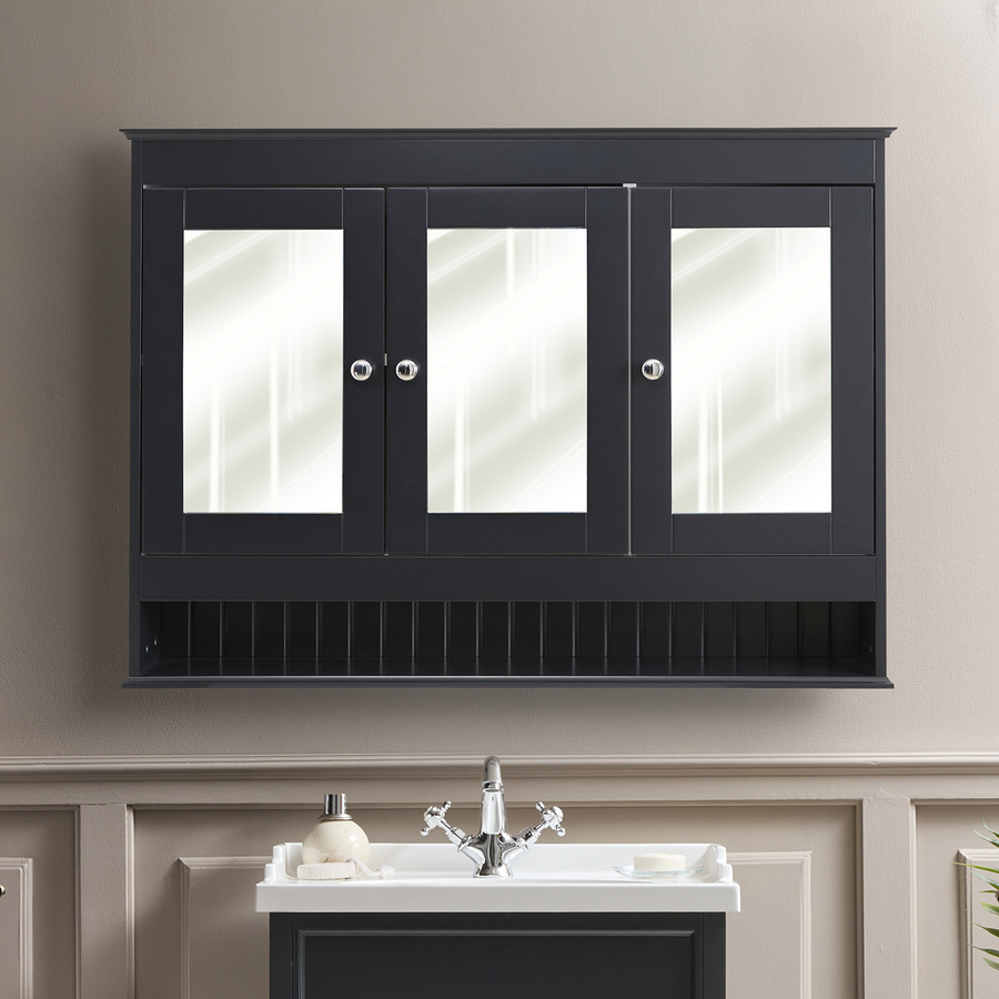 Hudson Reed Thornton Traditioneller Spiegelschrank in Schwarz, B: 105 cm, H: 75 cm - Bild 1