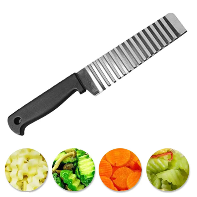 Edelstahl Crinkle-Schneidewerkzeug für gewellte Kartoffelchips und Gemüse in Gelb und Silber - Bild 3