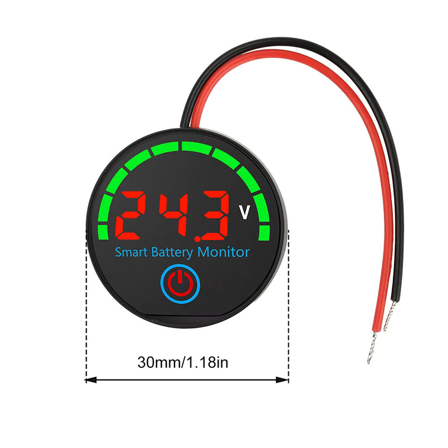 diymore Kreisförmige LED-Anzeige für DC 7–55 V als Spannungs- und Lademonitor für Säure- und Lithium-Batterien in Rot und Schwarz - Bild 5