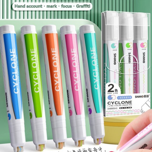 Haile Doppel-Farben Highlighter mit Kurvenform und Bullet-Spitze in Multicolour für Schule und Büro - Bild 1