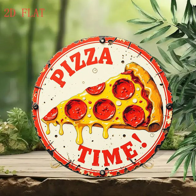 Potdemiel Rundes Aluminium-Wandschild mit Pizza-Design, Rustikales Metalldekor, Durchmesser: 20,32 cm - Bild 1